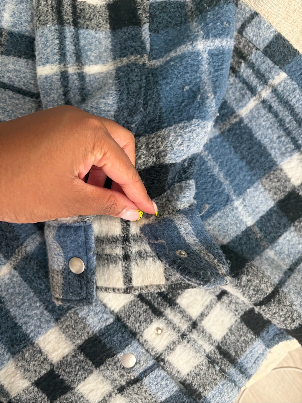 Zara Light Blue Black White Plaid Button Shirt Jacket - Picture 4 of 6